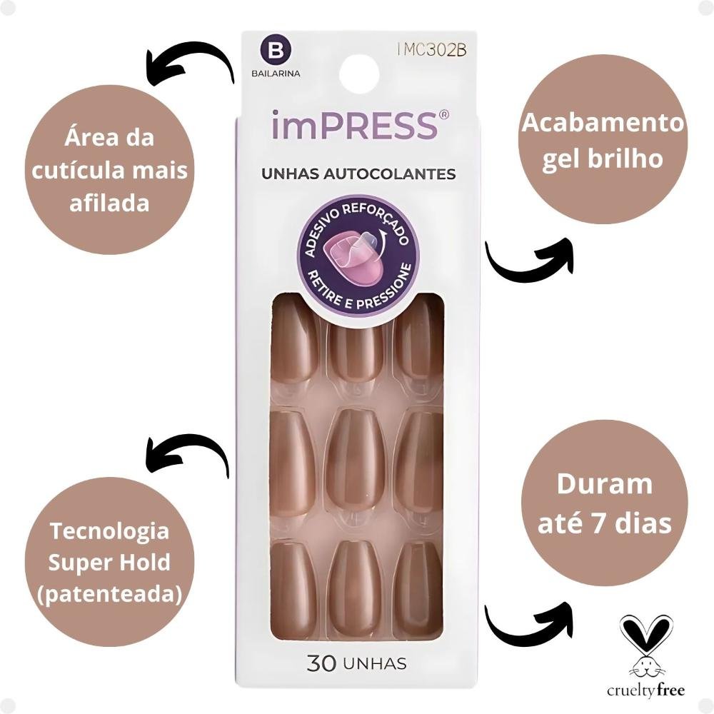 Unhas Autocolantes Bailarina Kiss Ny imPress Glazed Imc302b Imc302b 2