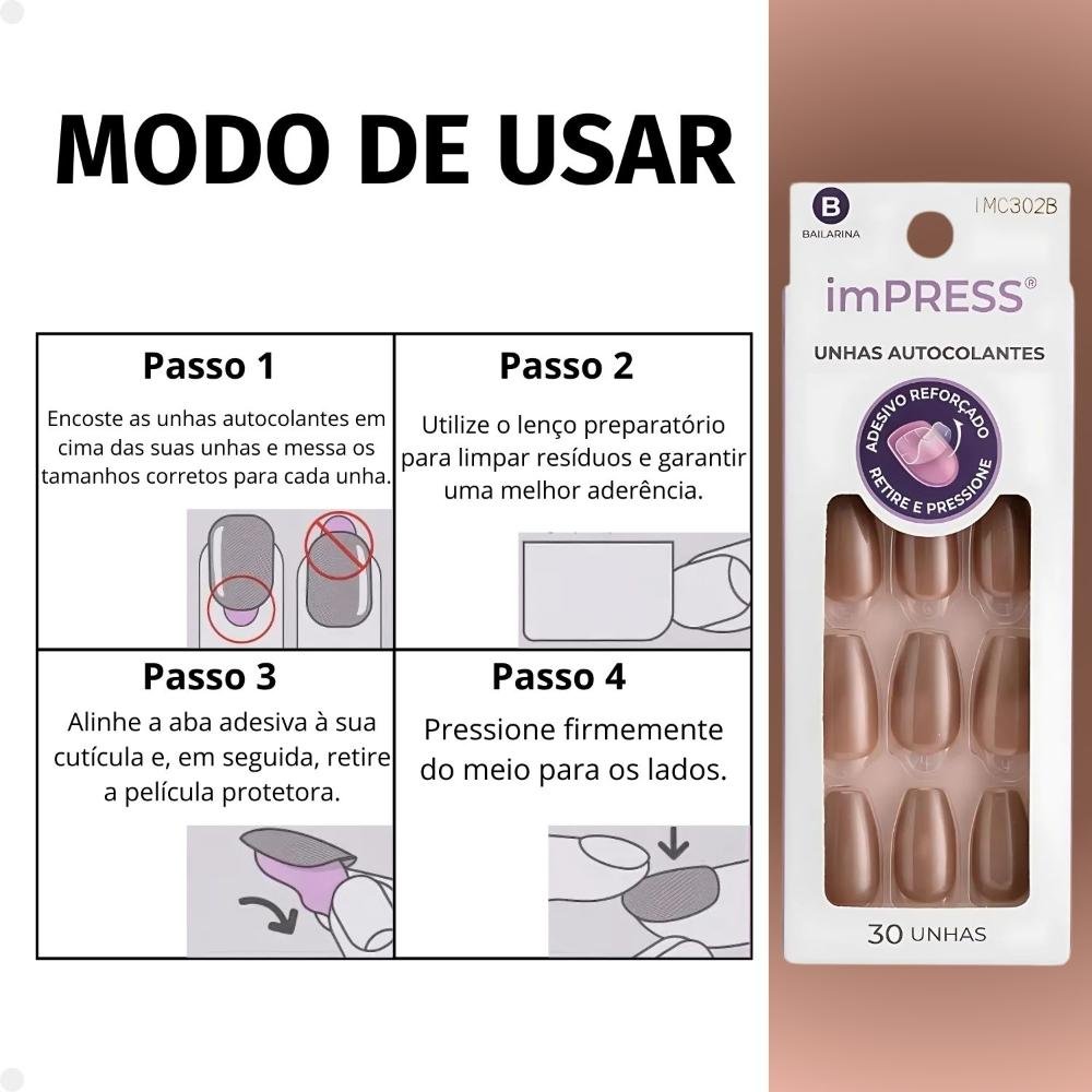 Unhas Autocolantes Bailarina Kiss Ny imPress Glazed Imc302b Imc302b 5