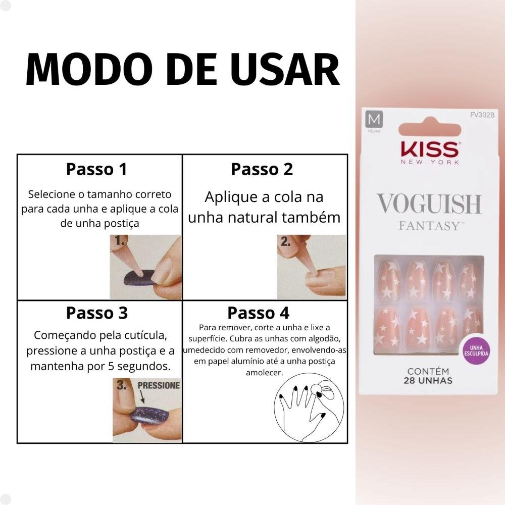 Unhas Postiças Média Kiss Ny Voguish Fantasy In The Stars Fv302b Fv302b 6