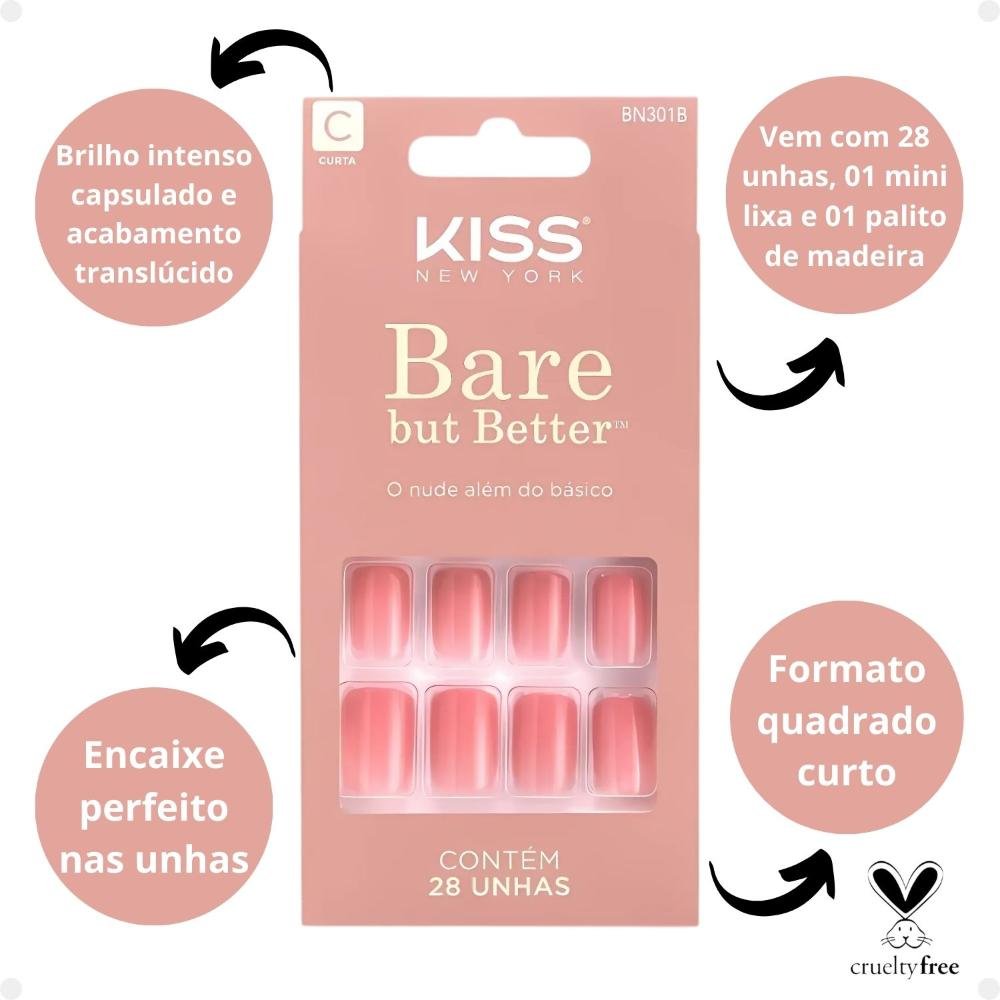 Unhas Postiças Curta Kiss Ny imPress Bare But Better So Natural Bn301b So Natural Bn301b 2