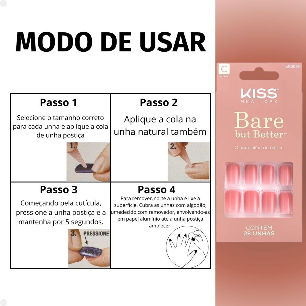 Unhas Postiças Curta Kiss Ny imPress Bare But Better So Natural Bn301b So Natural Bn301b 7