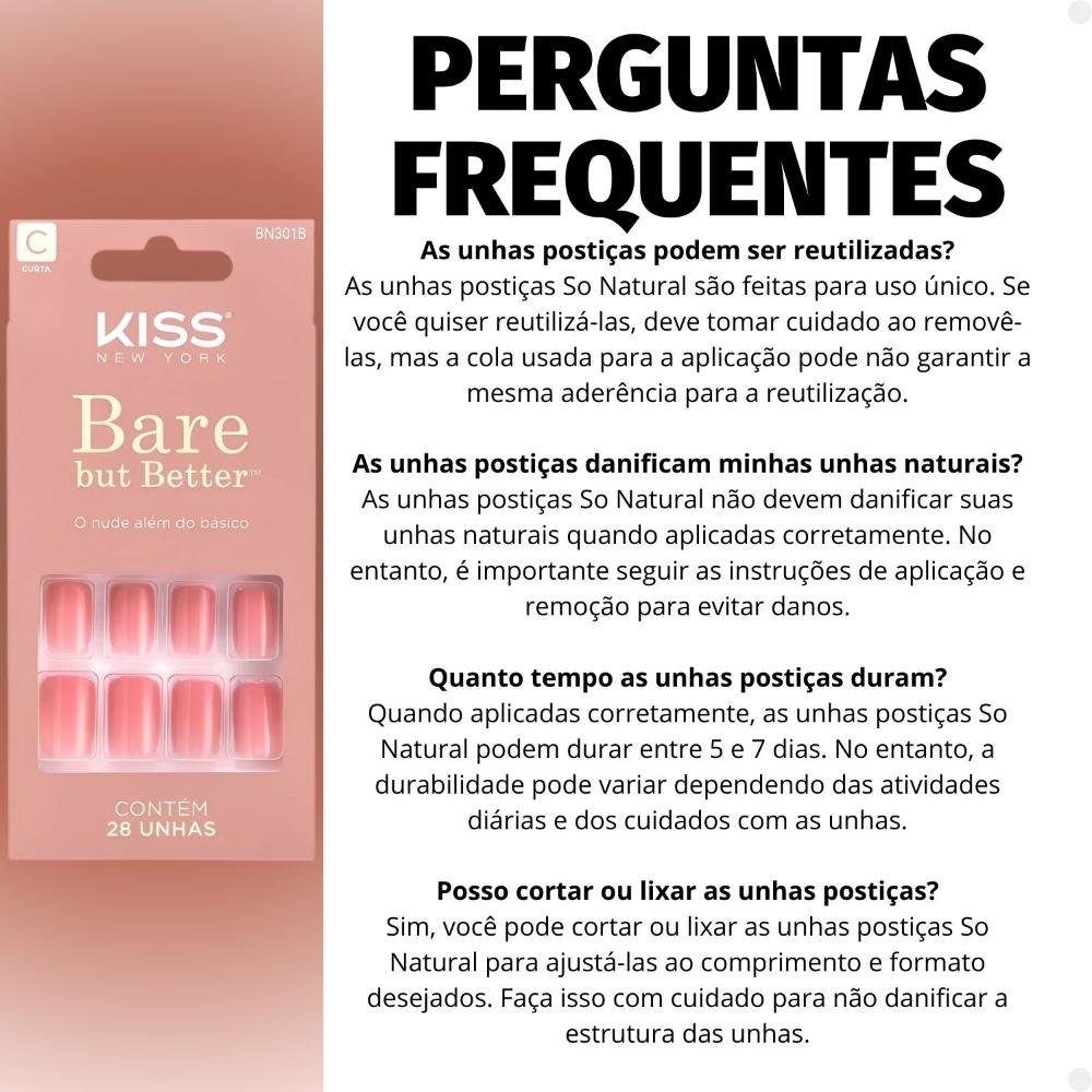 Unhas Postiças Curta Kiss Ny imPress Bare But Better So Natural Bn301b So Natural Bn301b 8