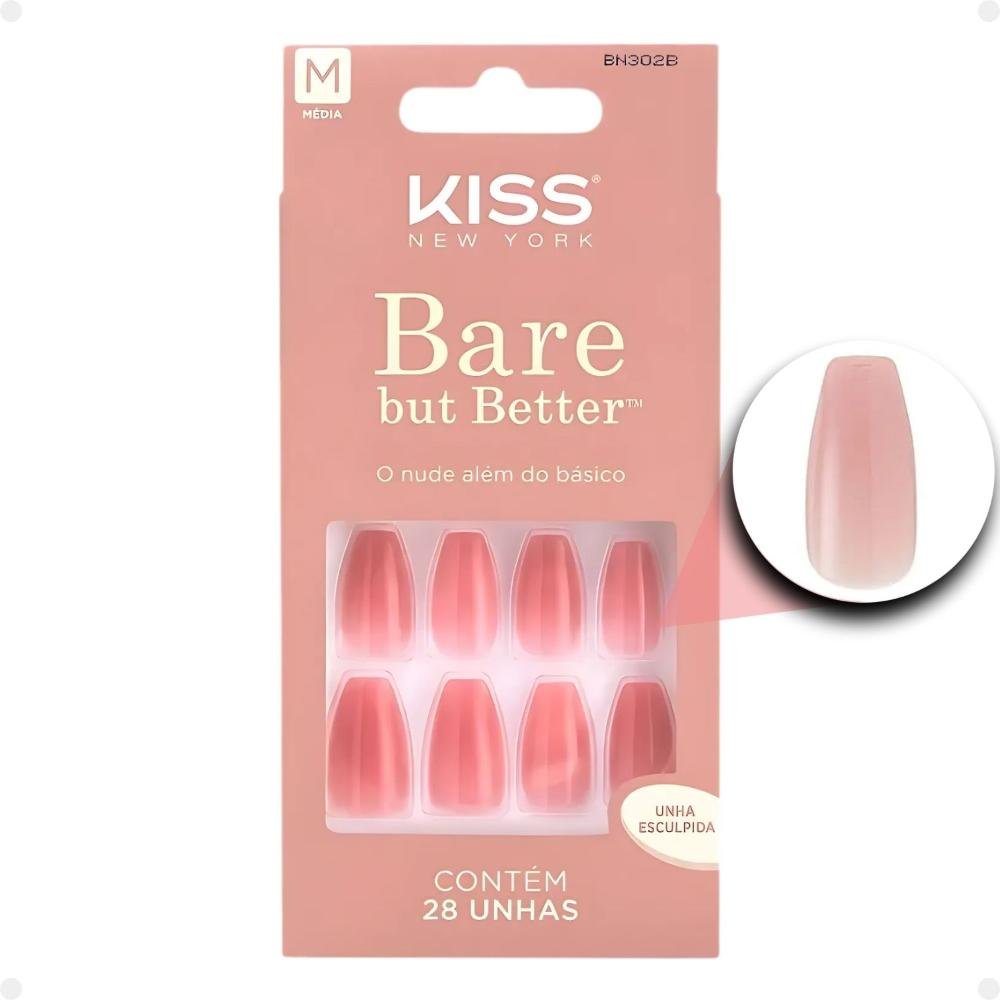 Unhas Postiças Média Kiss Ny imPress Bare But Better Nude Nude Bn302b Nude Bn302b 3
