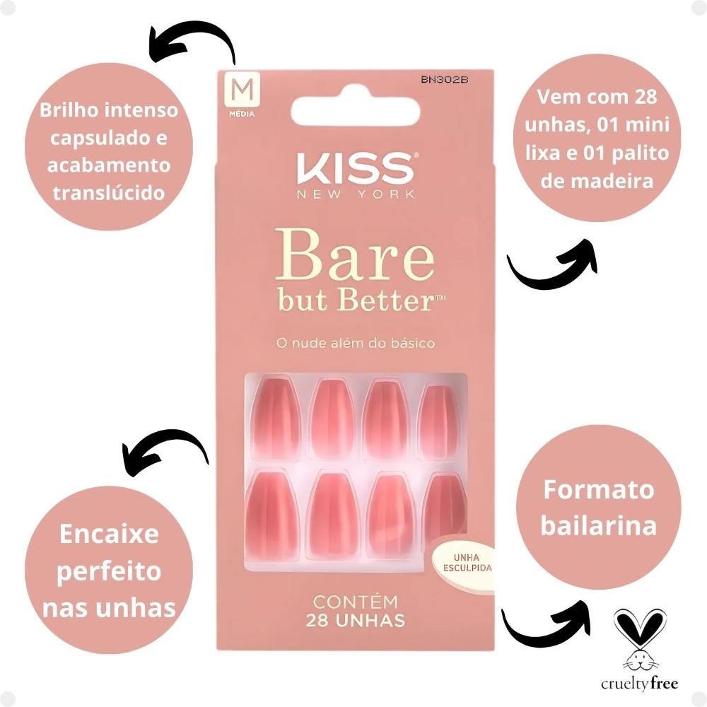 Unhas Postiças Média Kiss Ny imPress Bare But Better Nude Nude Bn302b Nude Bn302b 4
