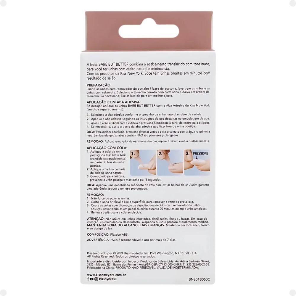 Unhas Postiças Média Kiss Ny imPress Bare But Better Nude Nude Bn302b Nude Bn302b 8