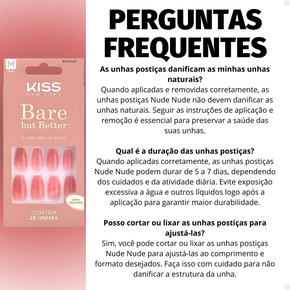 Unhas Postiças Média Kiss Ny imPress Bare But Better Nude Nude Bn302b Nude Bn302b 2