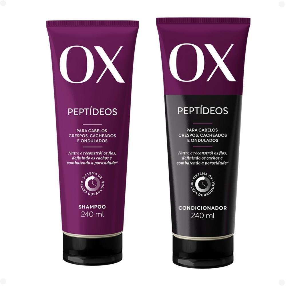 Kit OX Peptídeos Cabelos Crespos, Cacheados e Ondulados: Shampoo e Condicionador 240ml ÚNICO 1