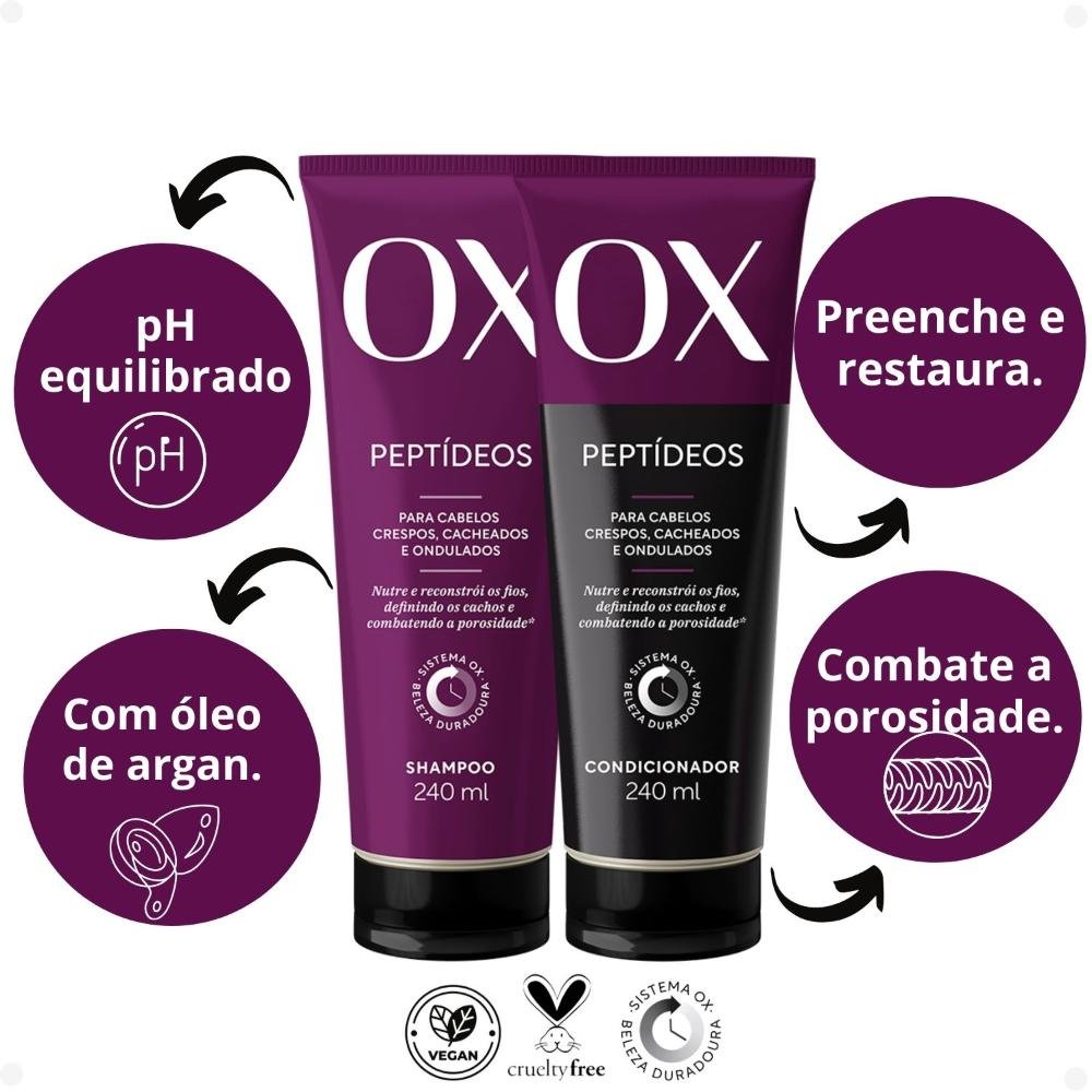 Kit OX Peptídeos Cabelos Crespos, Cacheados e Ondulados: Shampoo e Condicionador 240ml ÚNICO 2