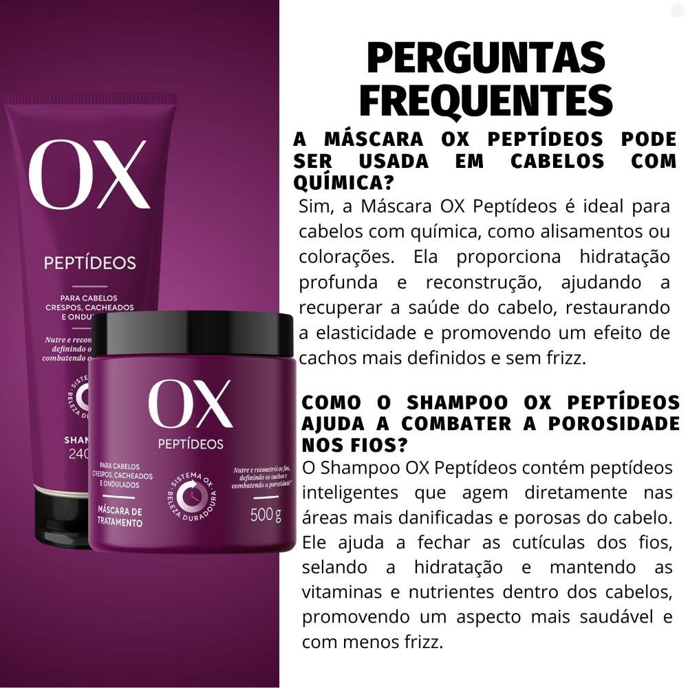 Kit OX Peptídeos Cabelos Crespos, Cacheados e Ondulados: Shampoo 240ml e Máscara 500g ÚNICO 4