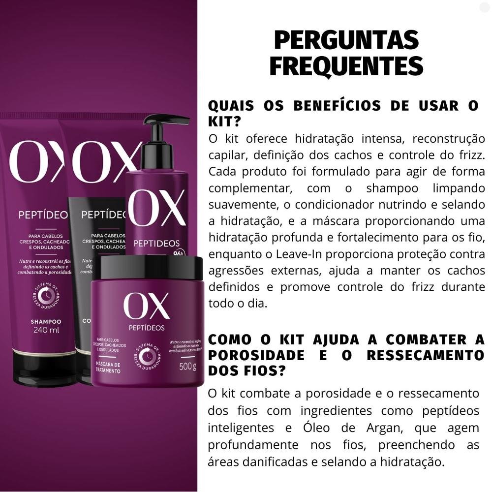 Kit OX Peptídeos Cabelos Crespos, Cacheados e Ondulados: Shampoo