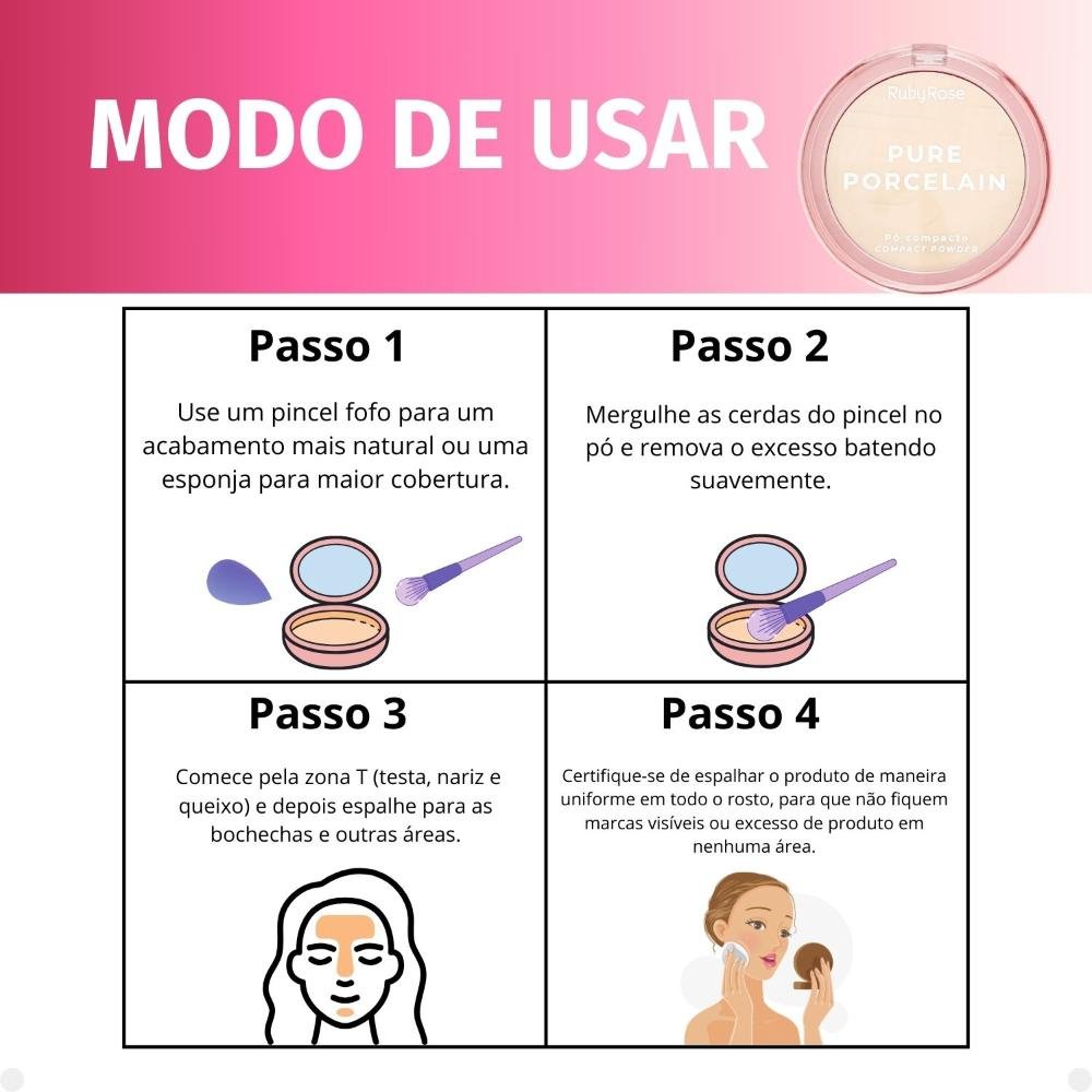 Pó Compacto Ruby Rose Pure Porcelain P10 Hbm401-1 P10 4