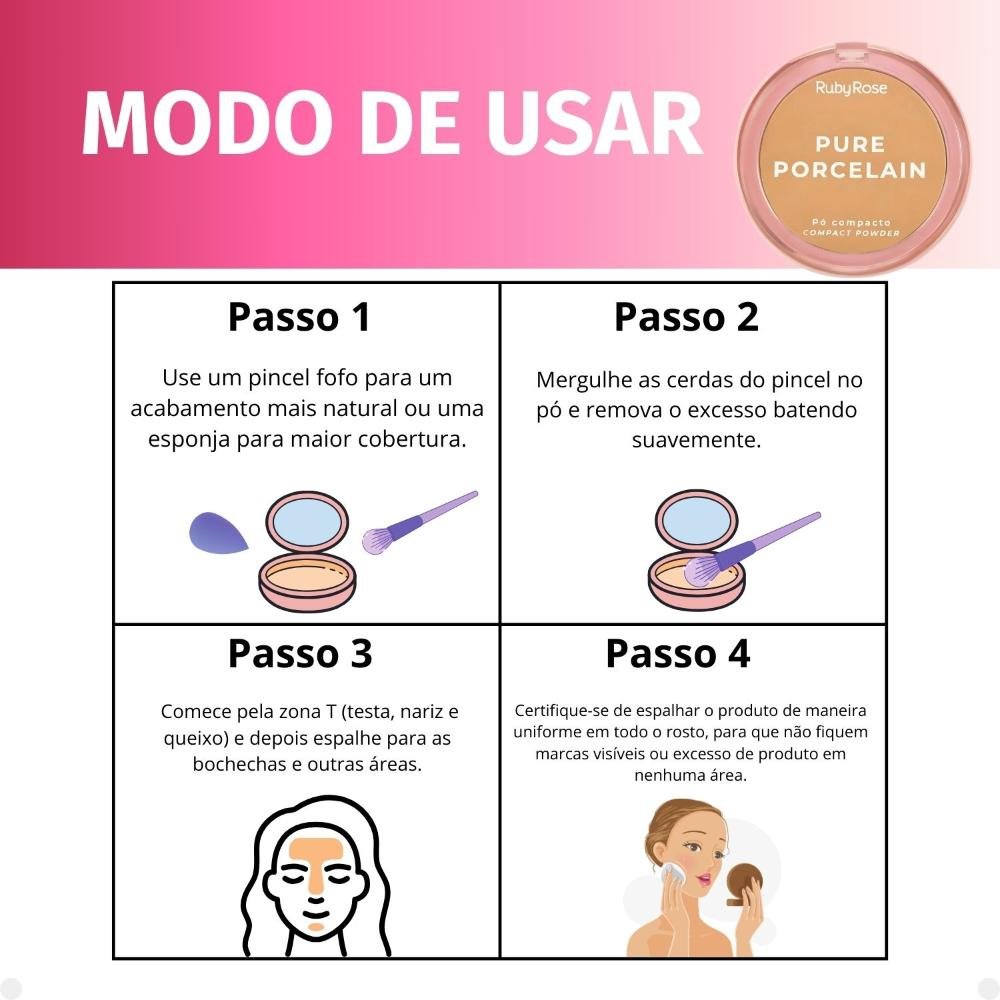 Pó Compacto Ruby Rose Pure Porcelain P40 Hbm401-4 P40 4