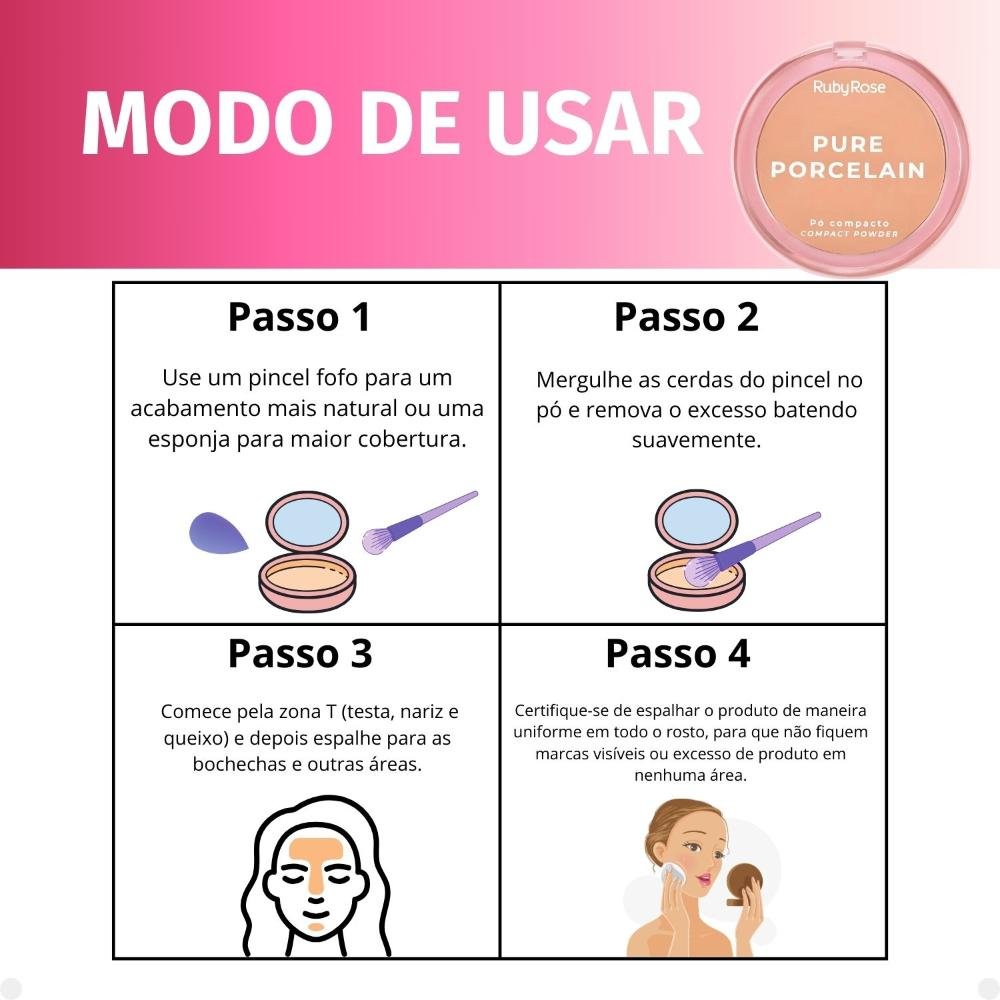 Pó Compacto Ruby Rose Pure Porcelain P30 Hbm401-3 P30 4
