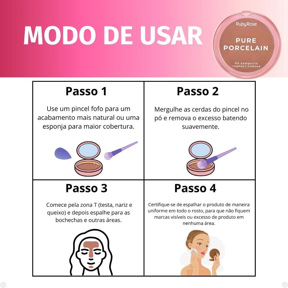 Pó Compacto Ruby Rose Pure Porcelain P50 Hbm401-5 P50 4