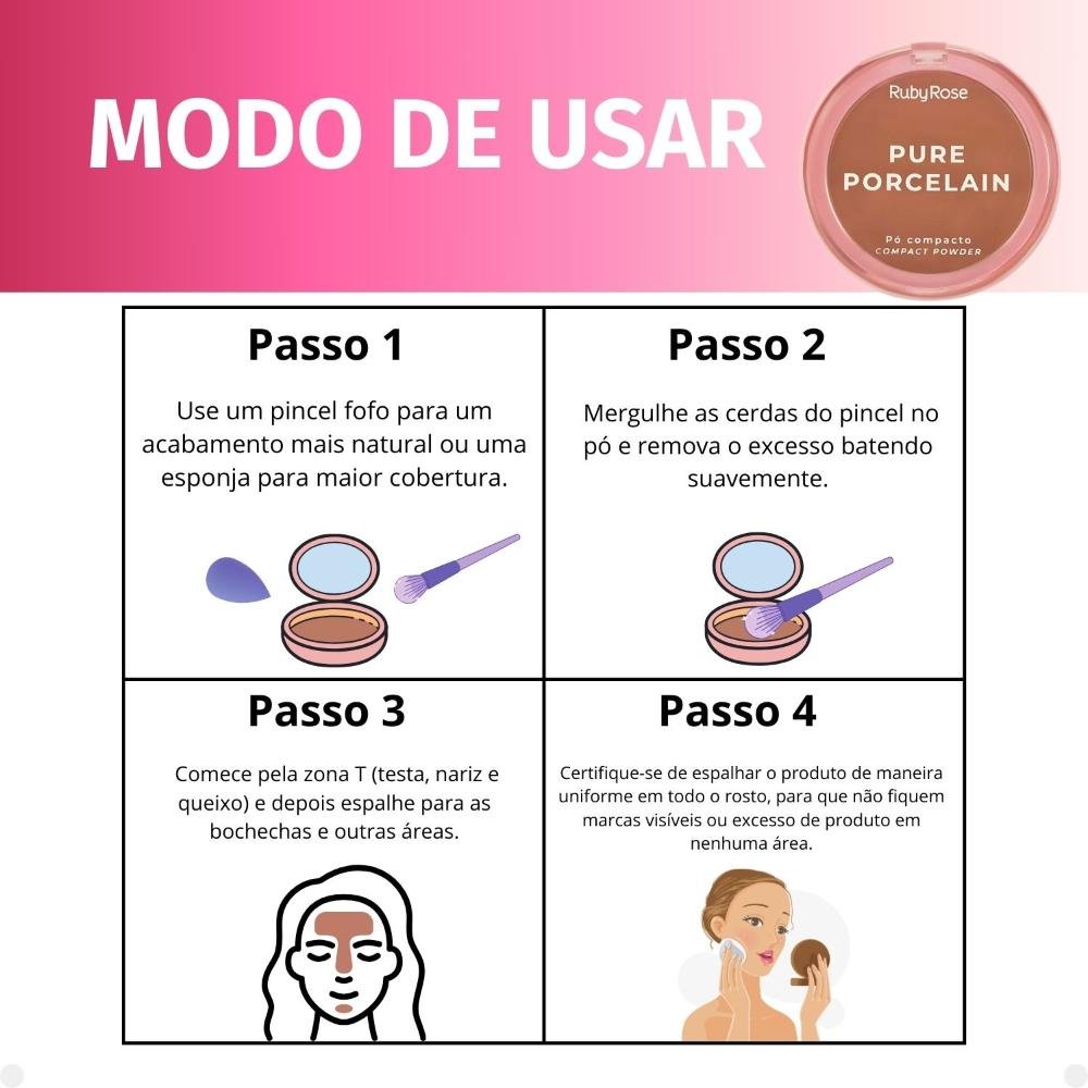 Pó Compacto Ruby Rose Pure Porcelain P60 Hbm401-6 P60 4