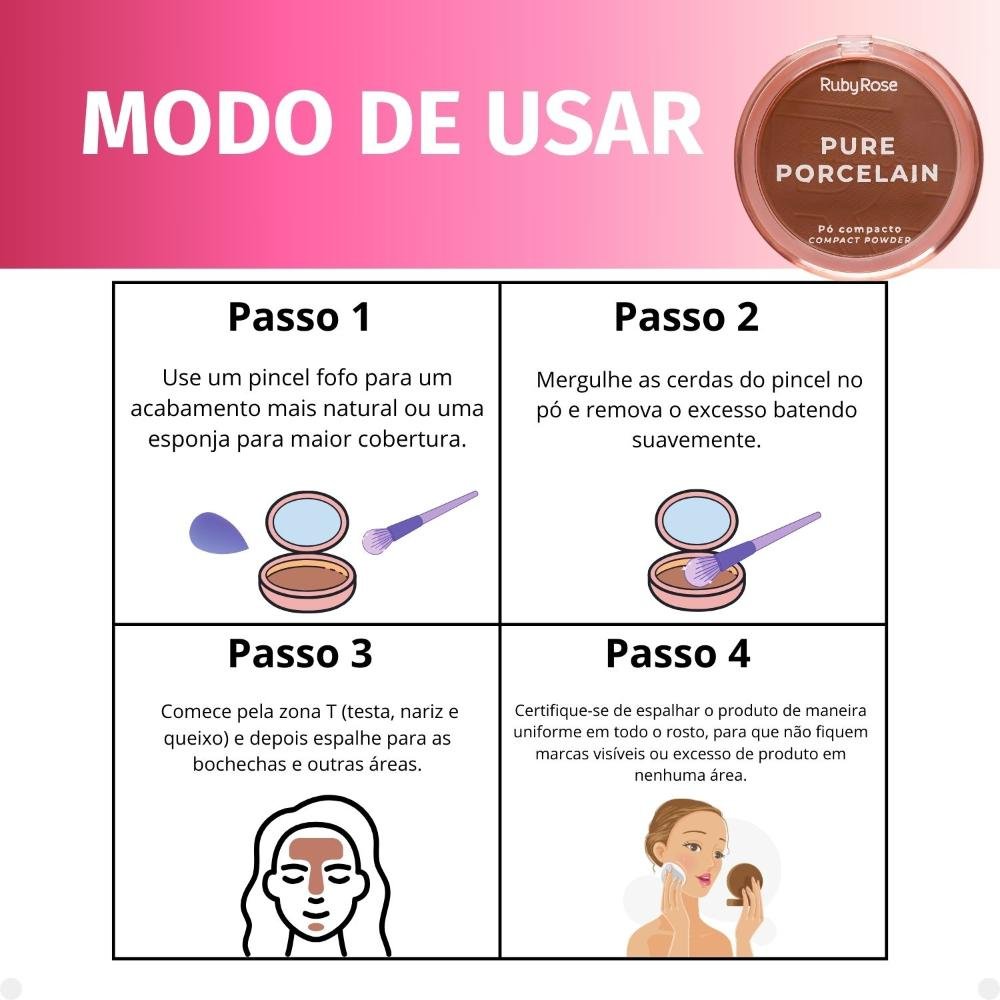 Pó Compacto Ruby Rose Pure Porcelain P70 Hbm401-7 P70 4
