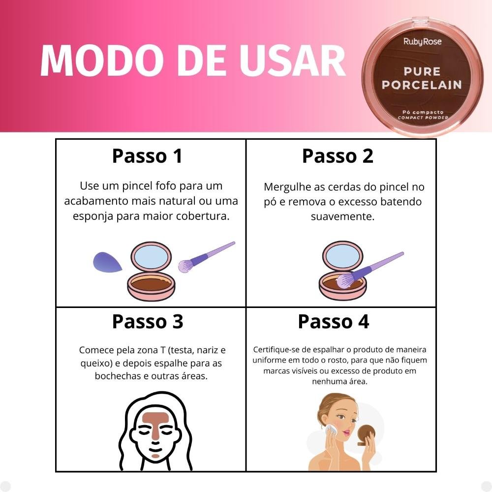 Pó Compacto Ruby Rose Pure Porcelain P80 Hbm401-8 P80 4