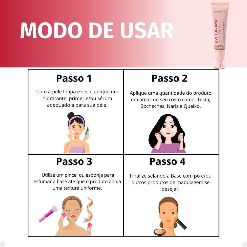 Base Líquida Ruby Rose Soft Blend F40 Média Cobertura 30g Hb-M301-4 F40 5