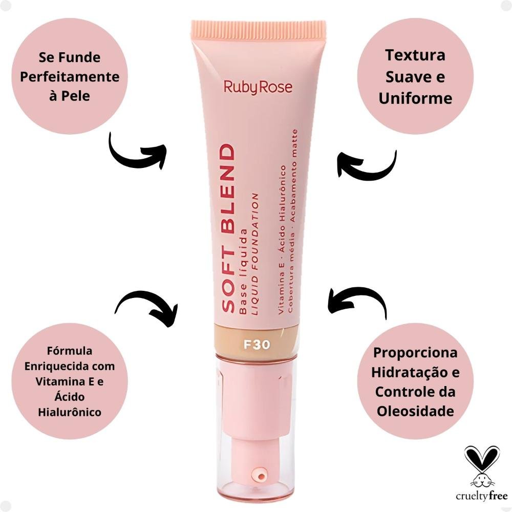 Base Líquida Ruby Rose Soft Blend F30 Média Cobertura 30g Hb-M301-3 F30 2