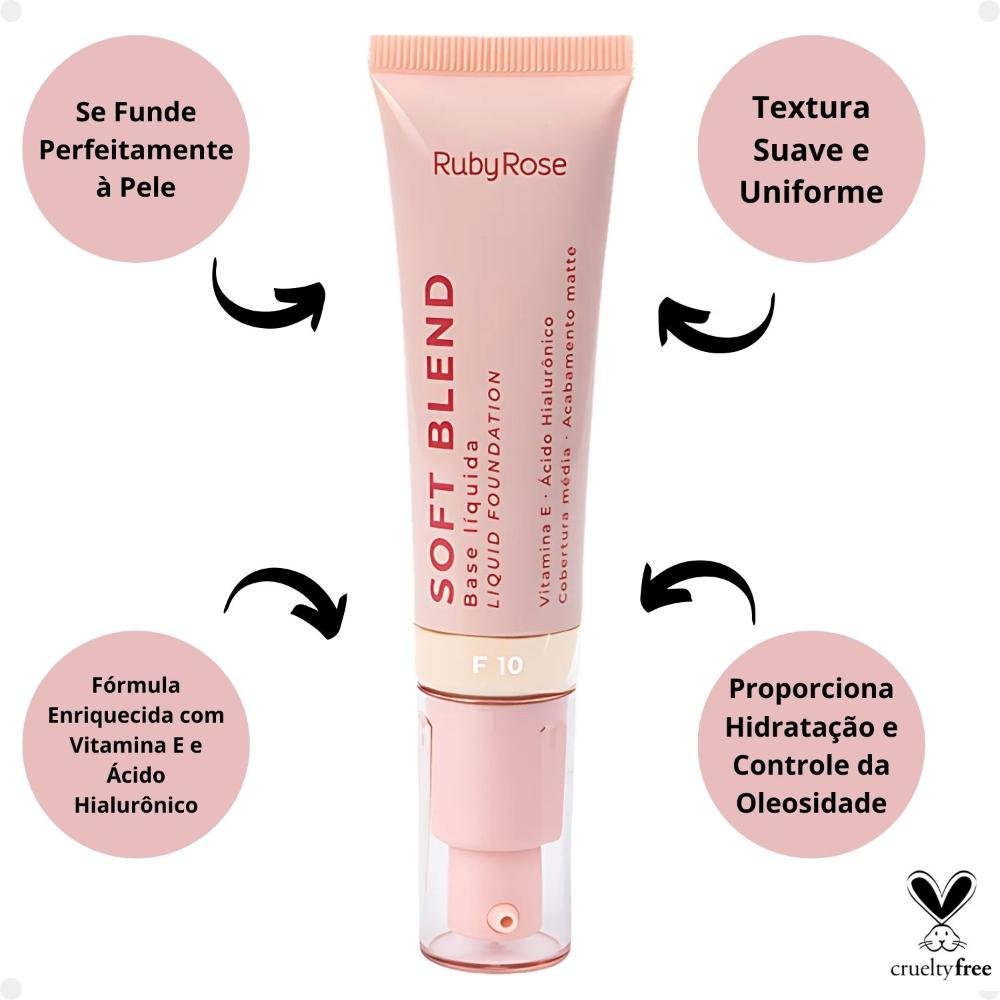 Base Líquida Ruby Rose Soft Blend F10 Média Cobertura 30g Hb-M301-1 F10 2