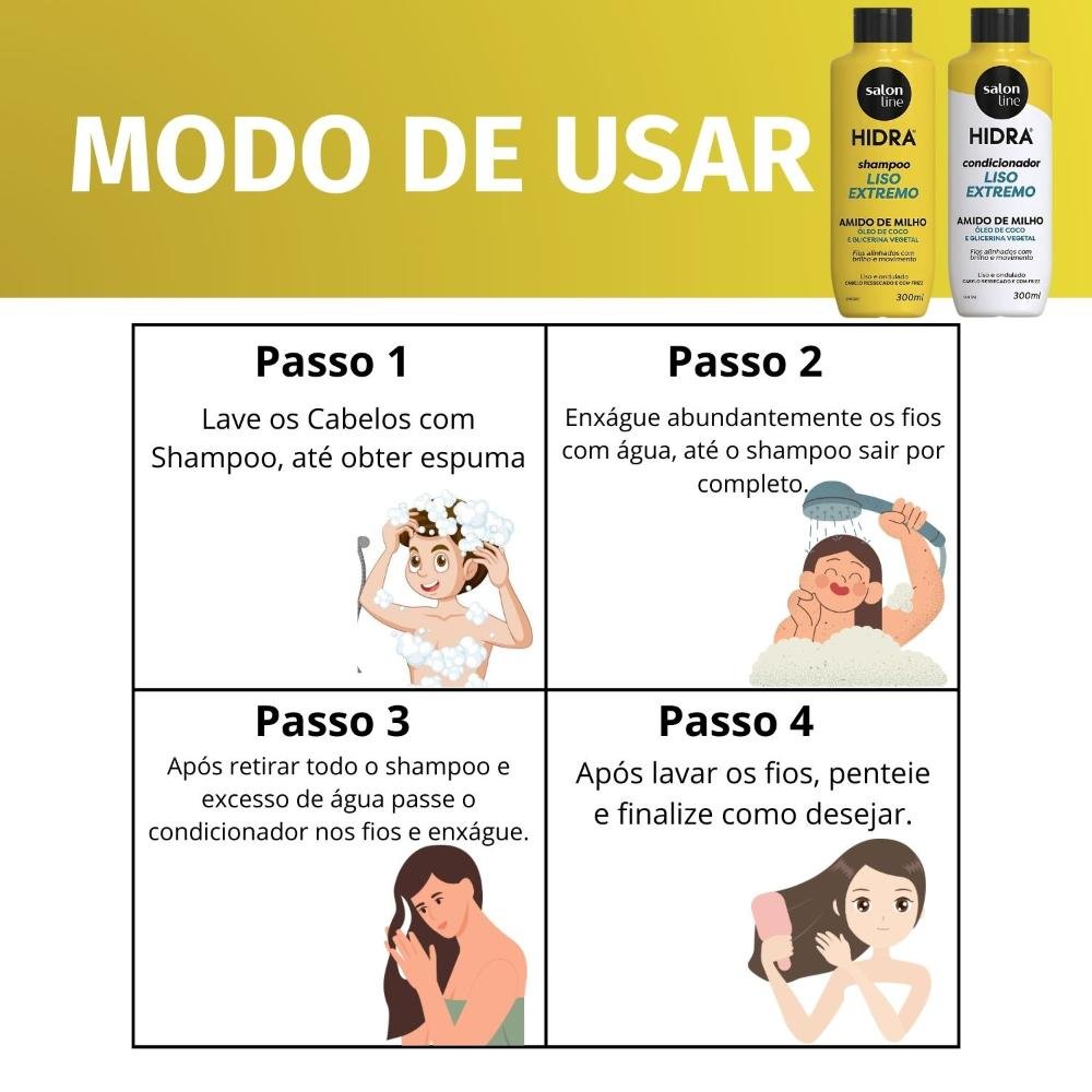 Salon Line Hidra: Shampoo e Condicionador Liso Extremo 300ml ÚNICO 6