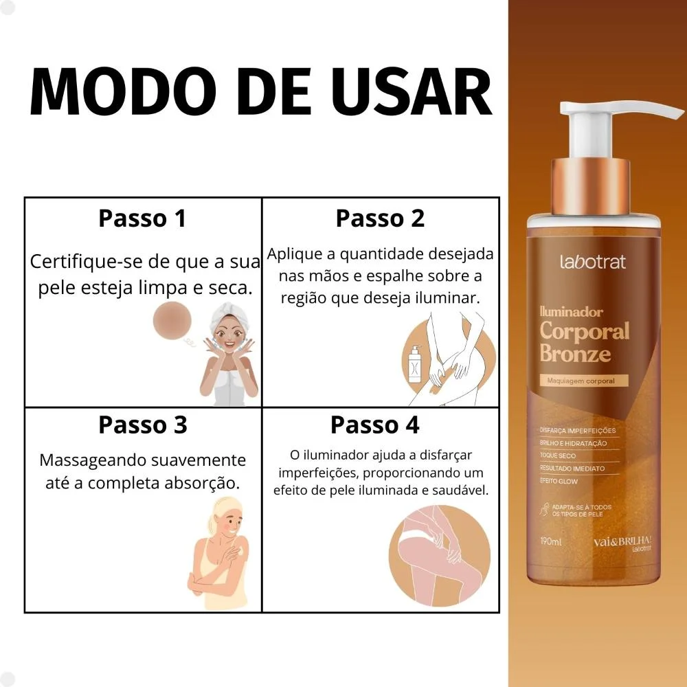 Iluminador Corporal Labotrat Vai & Brilha! Bronze 190ml 190ml 5