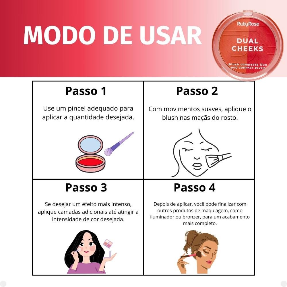 Blush Compacto Duo Ruby Rose Dual Cheeks Nectar e Scarlet Hb-m03-3 Nectar e Scarlet 4