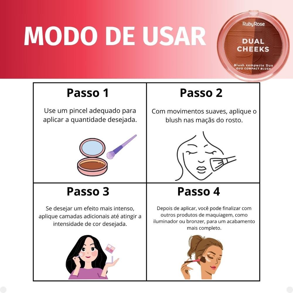 Blush Compacto Duo Ruby Rose Dual Cheeks Ivory e Bronze Hb-m03-4 Ivory e Bronze 4