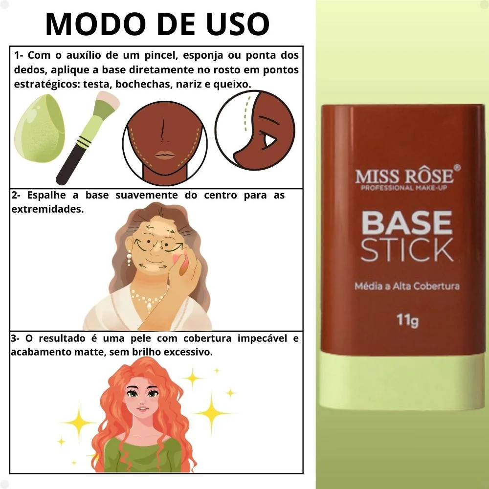 Base Stick Miss Rôse N04 Media a Alta Cobertura N04 4