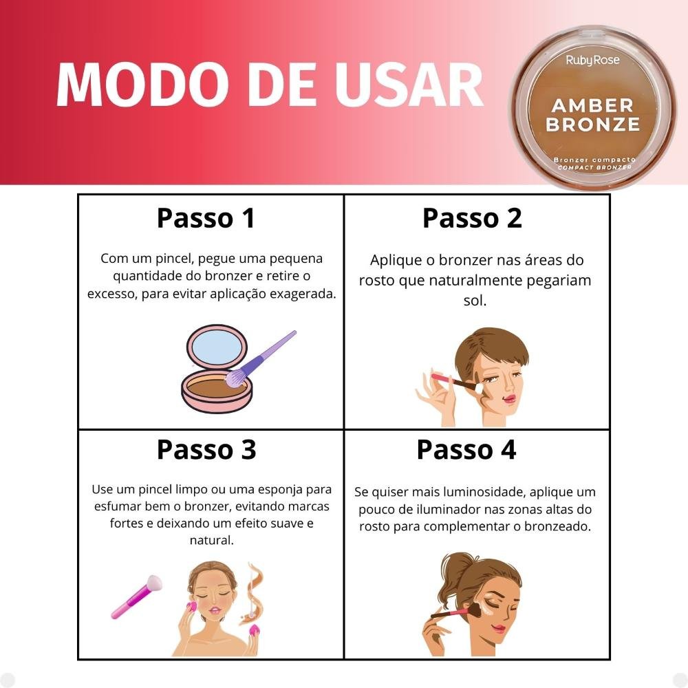 Bronzer Compacto Ruby Rose Amber Bronze Honey Glow Hb-m202-2 Honey Glow 4