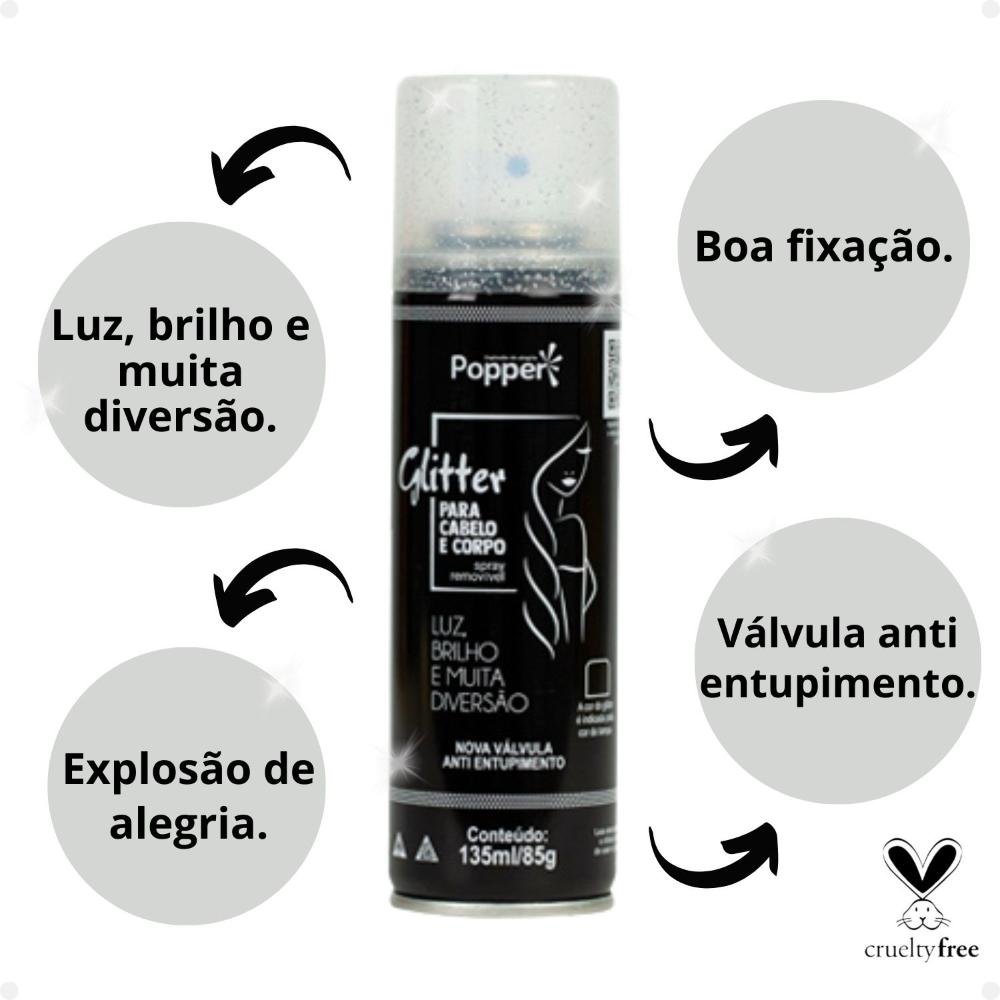 Glitter Popper Para Cabelo e Corpo Prata 150ml 150ml 5