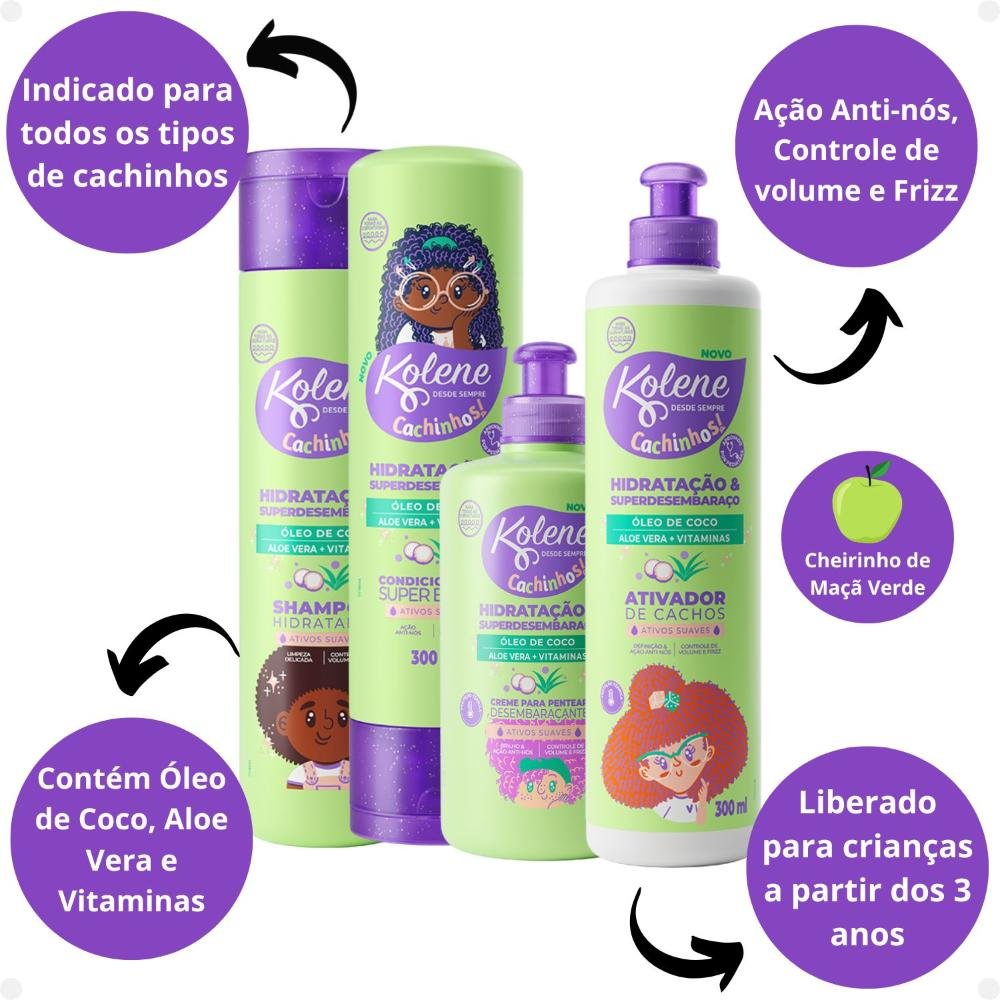 Kit Kolene Cachinhos: Shampoo, Condicionador, Creme para Pentear e Ativador de Cachos 300ml ÚNICO 2