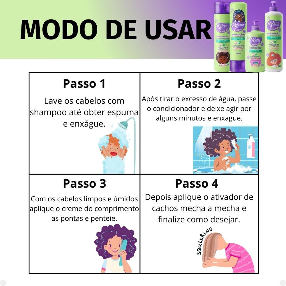 Kit Kolene Cachinhos: Shampoo, Condicionador, Creme para Pentear e Ativador de Cachos 300ml ÚNICO 7