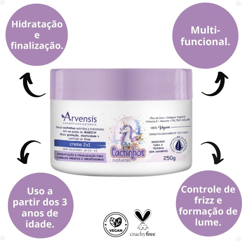 Creme 2x1 Arvensis Cachinhos Naturais Hidratação e Finalização Cabelos Crespos e Crespíssimos 250g 250g 5