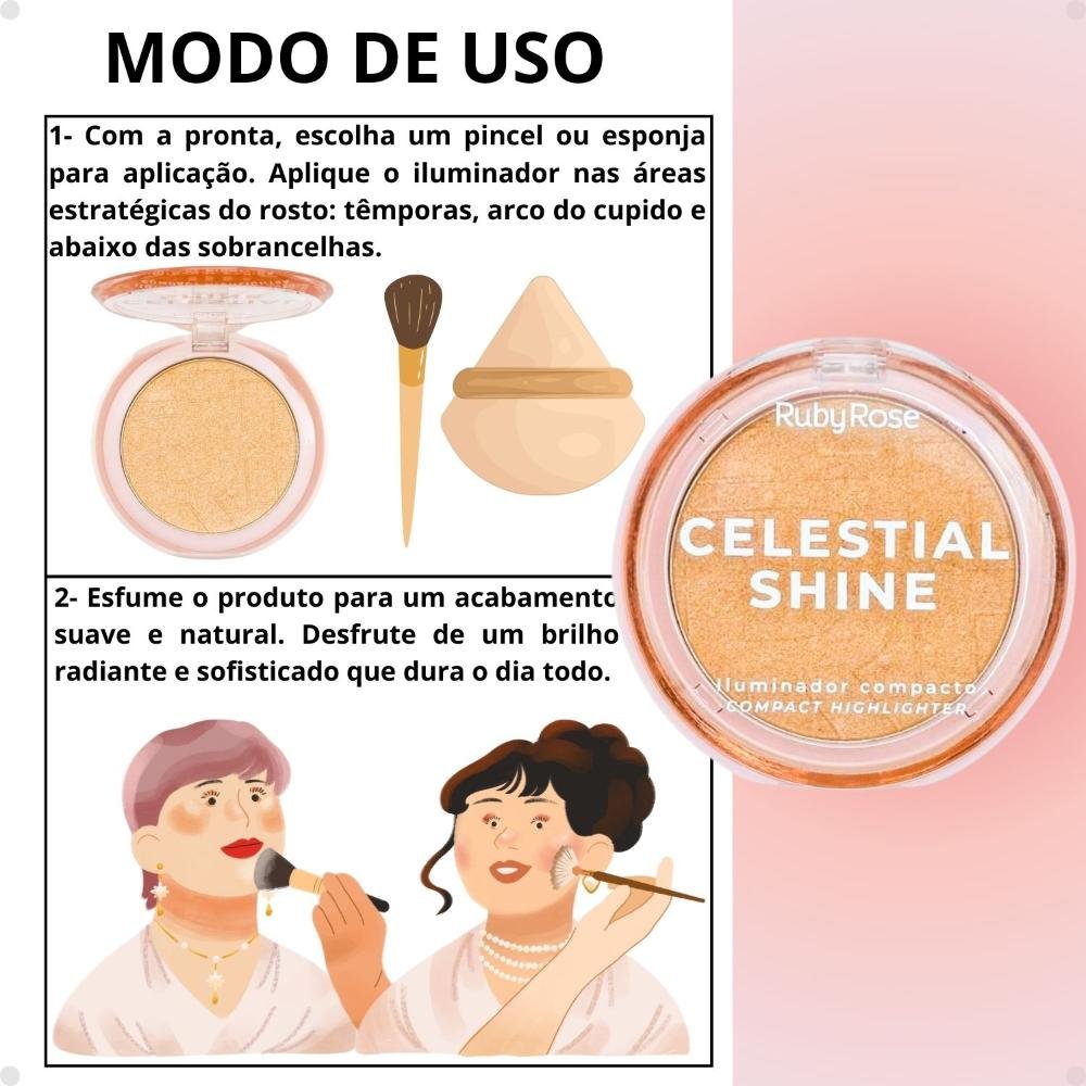 Iluminador Compacto Ruby Rose Celestial Shine Champagne Gleam HB-M701-3 Champagne Gleam 4
