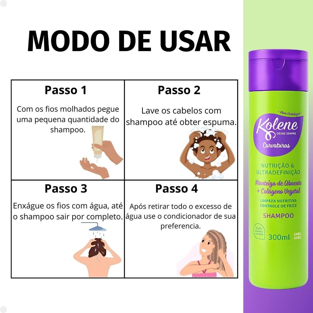 Shampoo Kolene Curvaturas Nutrição e Ultradefinição 300ml 300ml 5