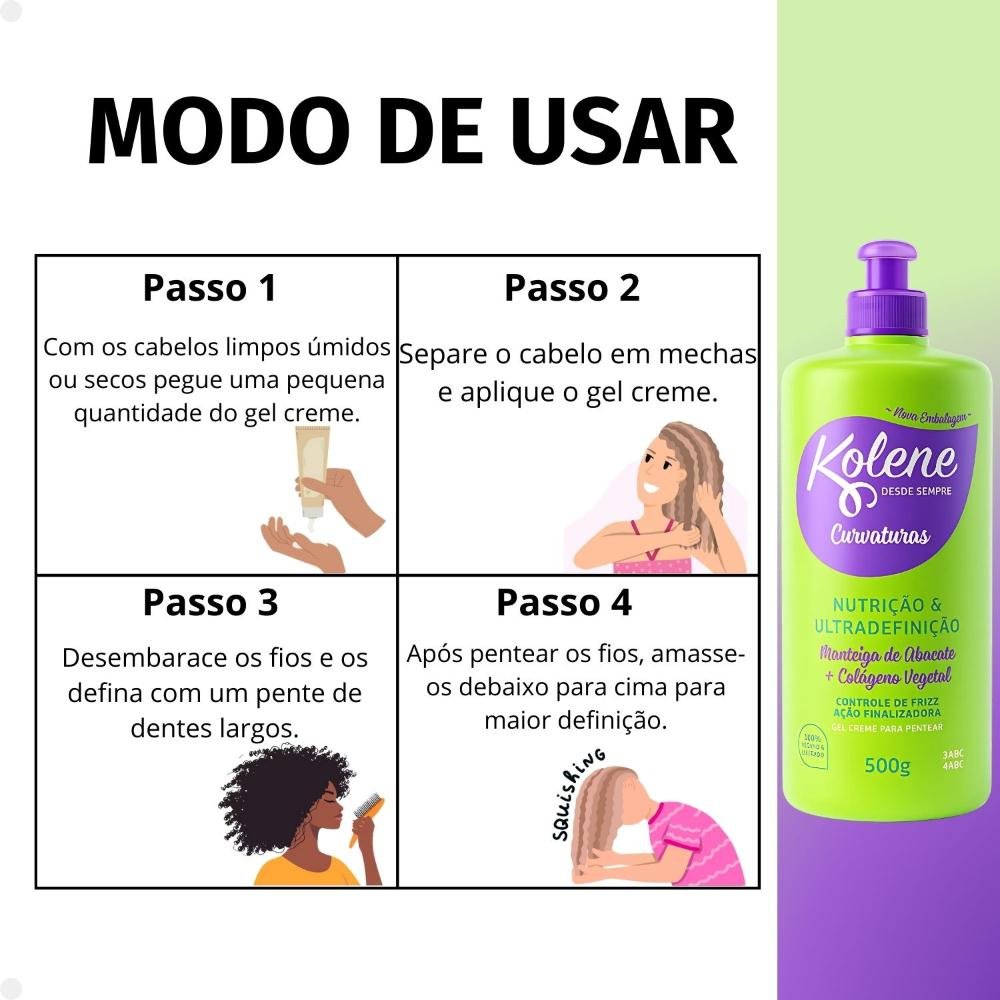 Gel Creme para Pentear Kolene Curvaturas Nutrição e Ultradefinição 500g 500g 3