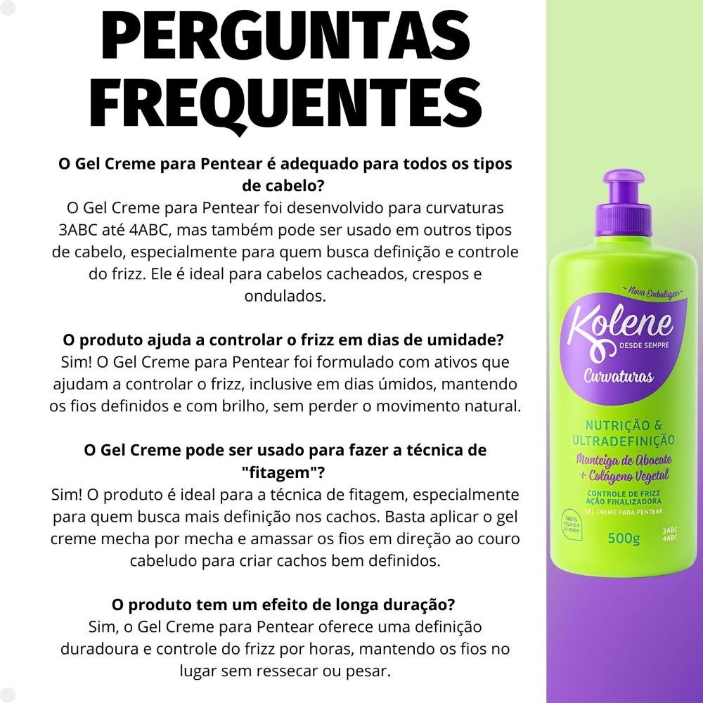 Gel Creme para Pentear Kolene Curvaturas Nutrição e Ultradefinição 500g 500g 4