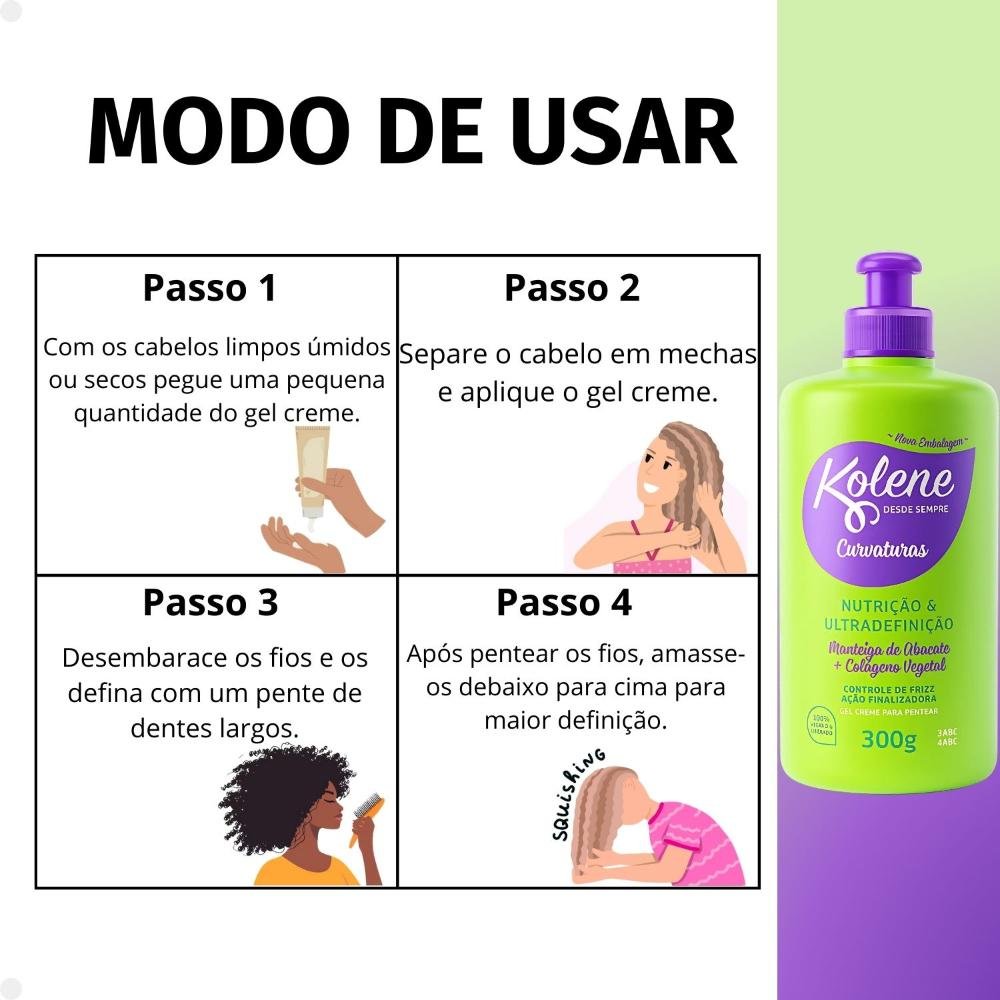 Gel Creme para Pentear Kolene Curvaturas Nutrição e Ultradefinição 300g 300g 5