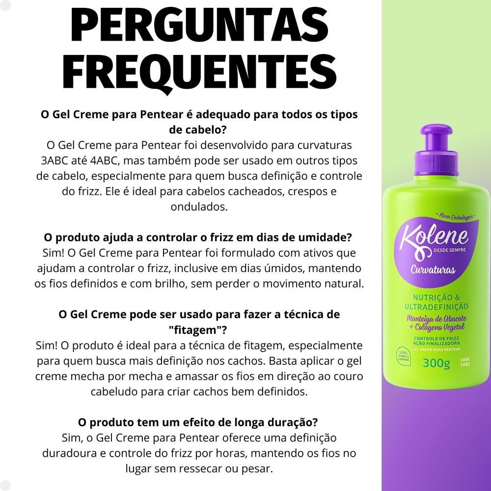 Gel Creme para Pentear Kolene Curvaturas Nutrição e Ultradefinição 300g 300g 6