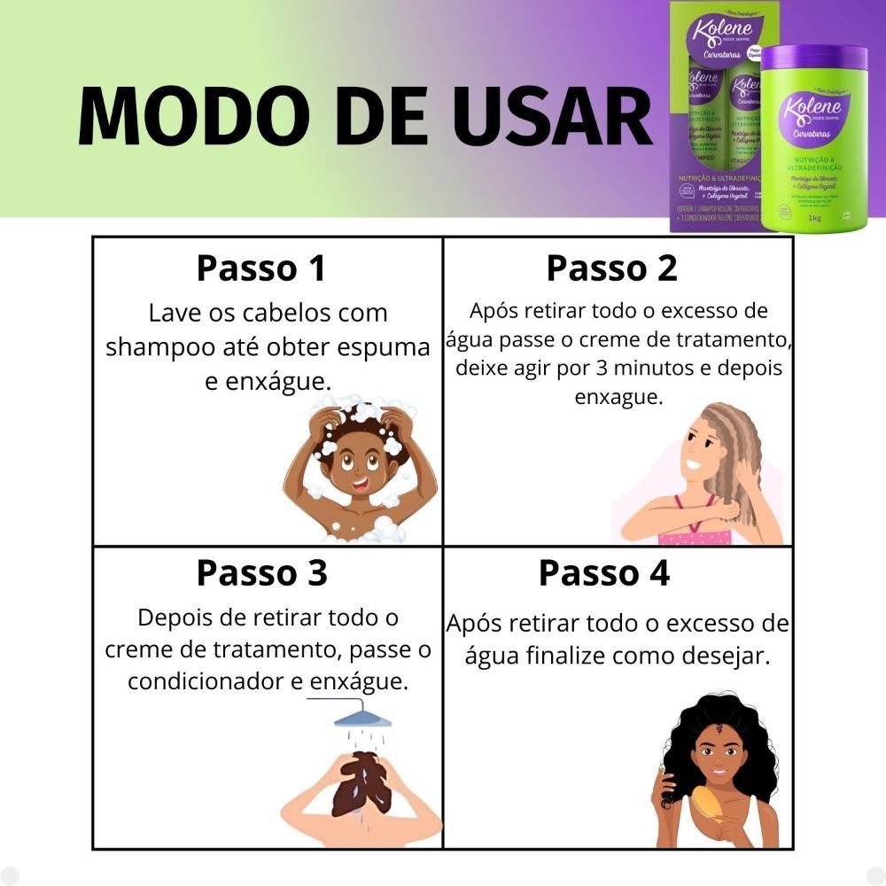 Kit Kolene Curvaturas Nutrição e Ultradefinição: Shampoo 300ml e Condicionador 200ml + Creme de Tratamento 1Kg ÚNICO 5