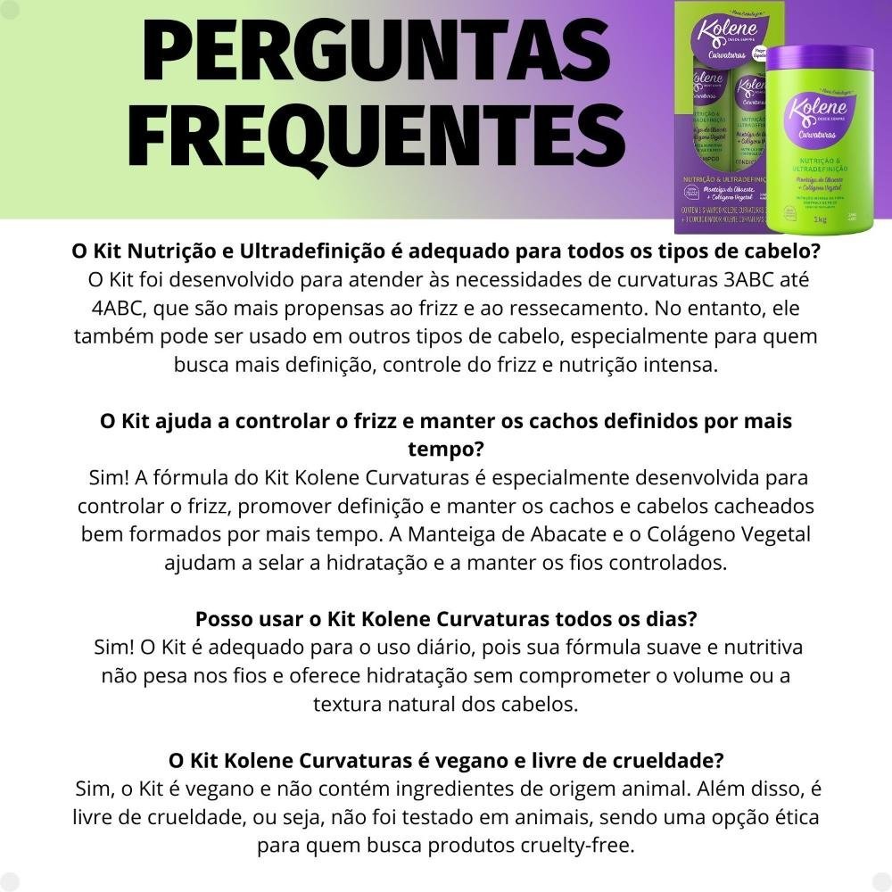 Kit Kolene Curvaturas Nutrição e Ultradefinição: Shampoo 300ml e Condicionador 200ml + Creme de Tratamento 1Kg ÚNICO 6
