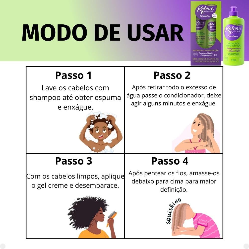 Kit Kolene Curvaturas Nutrição e Ultradefinição: Shampoo 300ml e Condicionador 200ml + Gel Creme para Pentear 500g ÚNICO 5