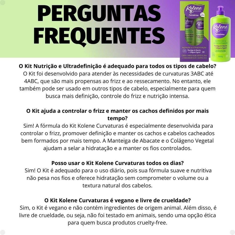 Kit Kolene Curvaturas Nutrição e Ultradefinição: Shampoo 300ml e Condicionador 200ml + Gel Creme para Pentear 500g ÚNICO 6