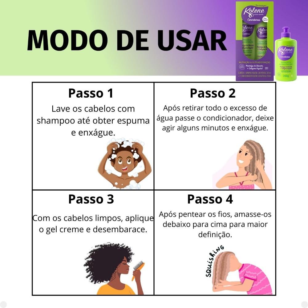 Kit Kolene Curvaturas Nutrição e Ultradefinição: Shampoo 300ml e Condicionador 200ml + Gel Creme para Pentear 300g ÚNICO 5