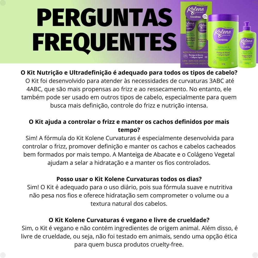 Kit Kolene Curvaturas Nutrição e Ultradefinição: Shampoo 300ml e Condicionador 200ml + Creme de Tratamento e Gel Creme 300g ÚNICO 7