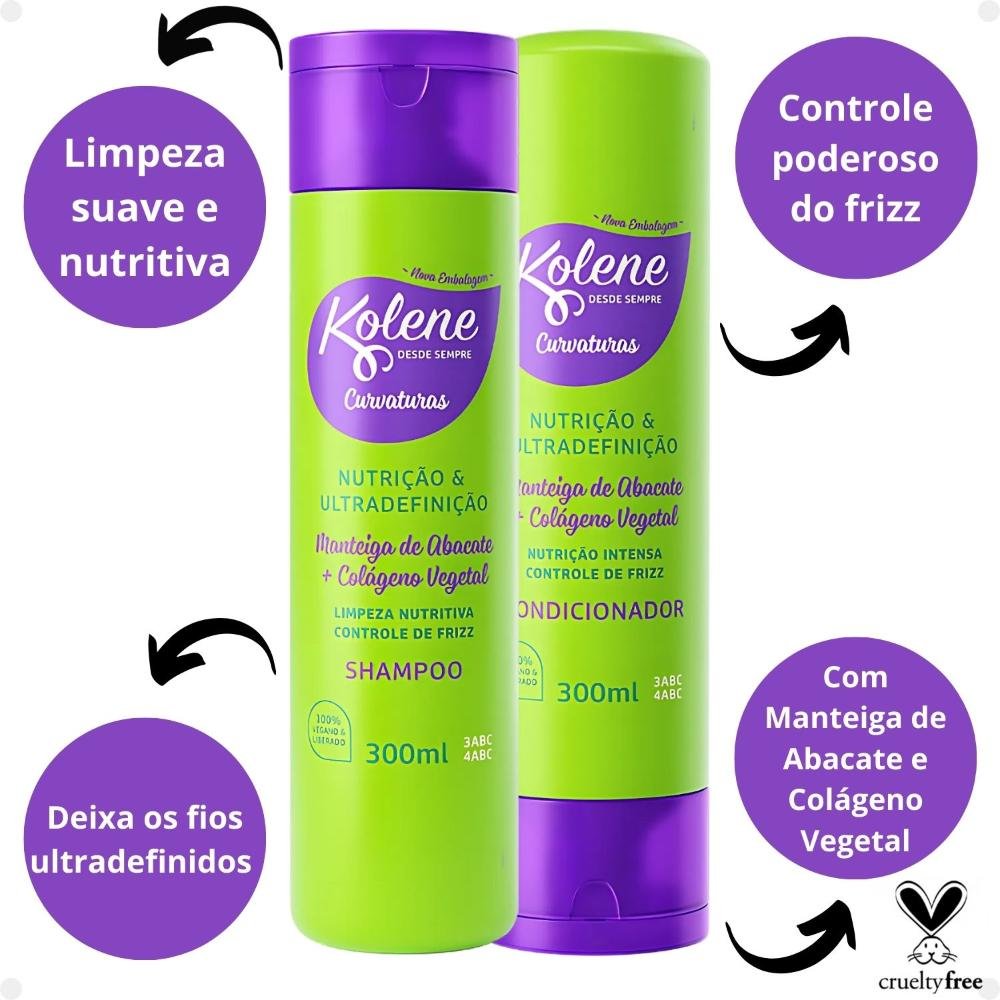 Kit Kolene Curvaturas Nutrição e Ultradefinição: Shampoo e Condicionador 300ml ÚNICO 2