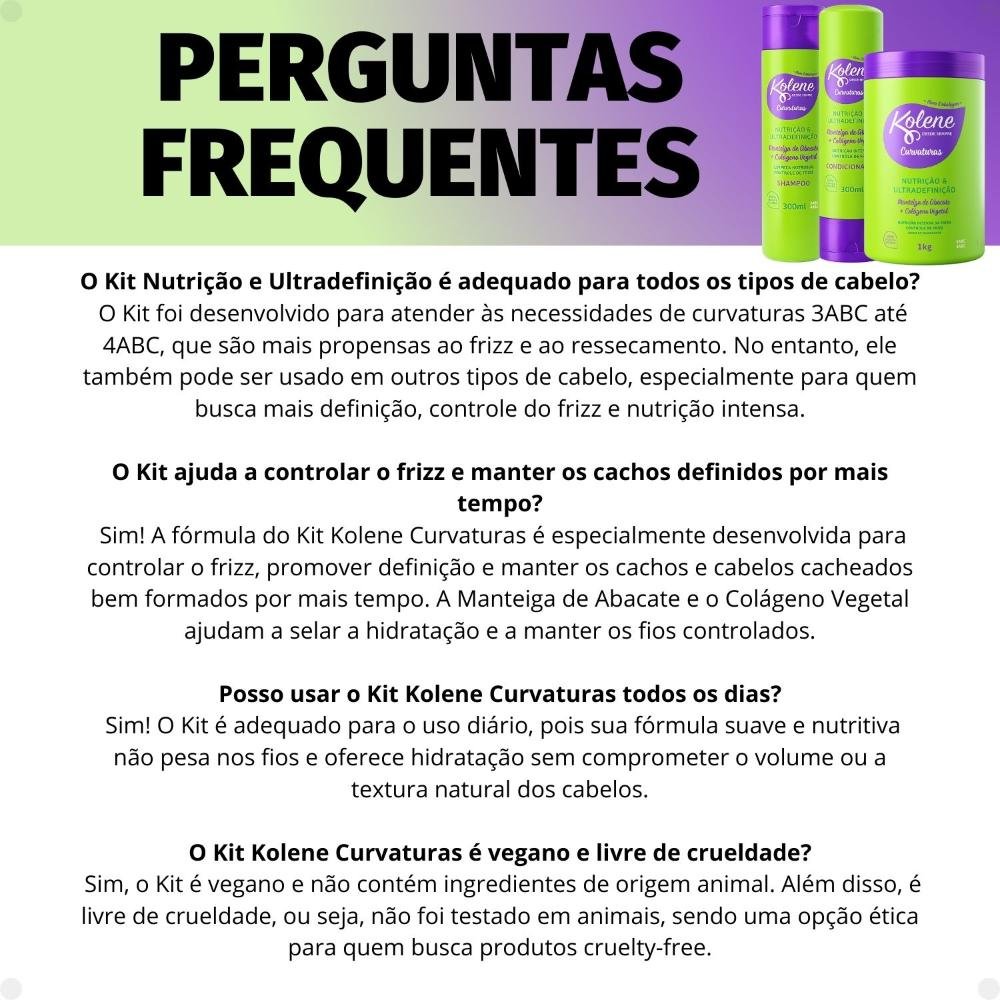 Kit Kolene Curvaturas Nutrição e Ultradefinição: Shampoo, Condicionador 300ml e Creme de Tratamento ÚNICO 7