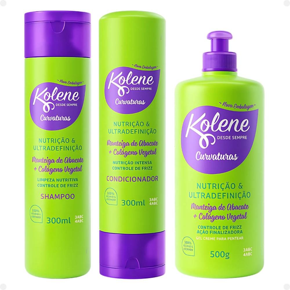 Kit Kolene Curvaturas Nutrição e Ultradefinição: Shampoo, Condicionador 300ml e Gel Creme 500g ÚNICO 1