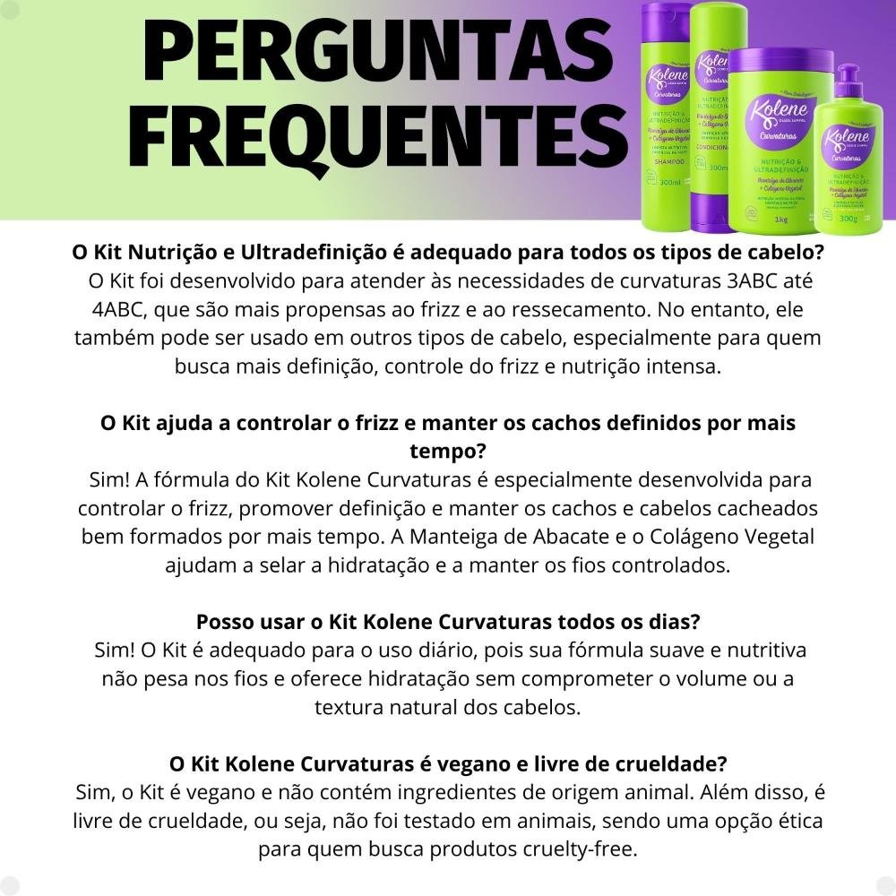 Kit Kolene Curvaturas Nutrição e Ultradefinição: Shampoo, Condicionador 300ml, Creme de Tratamento e Gel Creme 300g ÚNICO 8